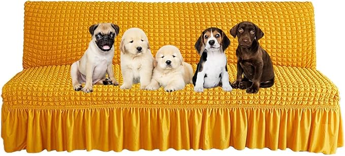 ソファーベッドカバー 肘なし カバー ソファー 2人掛け ズレないソファーカバー ソファーカバー 猫対策 (黄色,小さい)