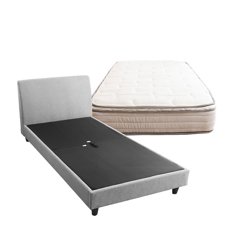 くつろぎ背もたれファブリックベッド ダブルベッド ＋ マットレス付 ダブルフレーム（ベージュ グレー）ソファのようにくつろげるベッド ポケットコイル