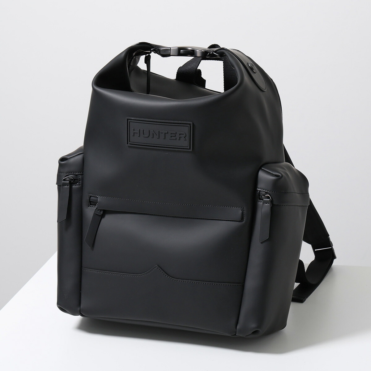 HUNTER ハンター バックパック オリジナル ラージ トップクリップ UBB2022LRS メンズ リュック ラバーレザー 防水 20.6L ロゴ 鞄 BLK/BLACK