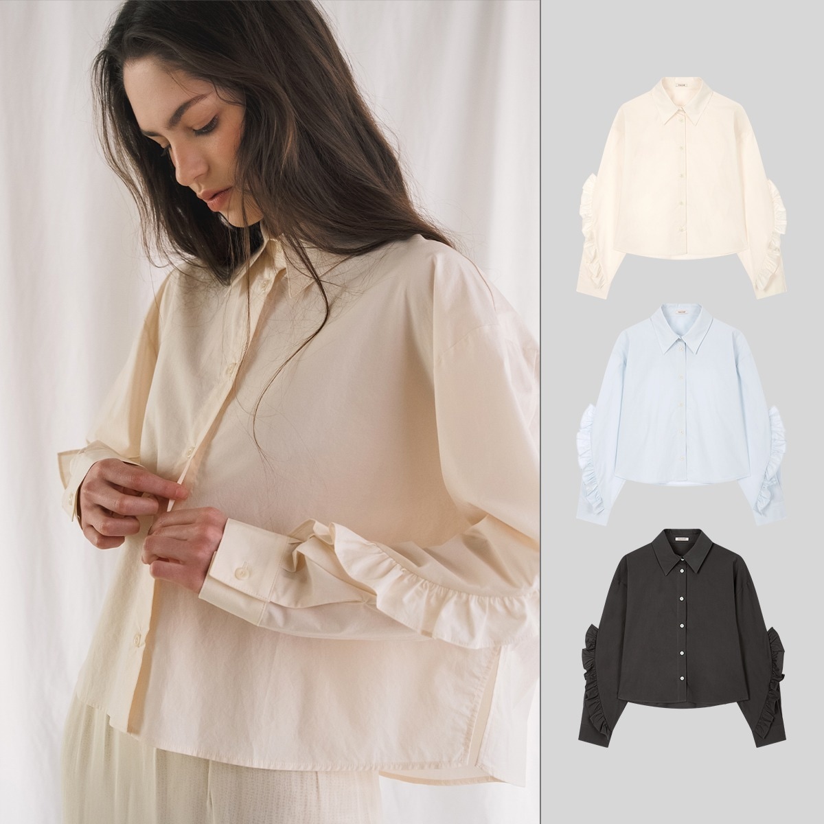 FRILLED SLEEVE SHIRT (3 Colors)