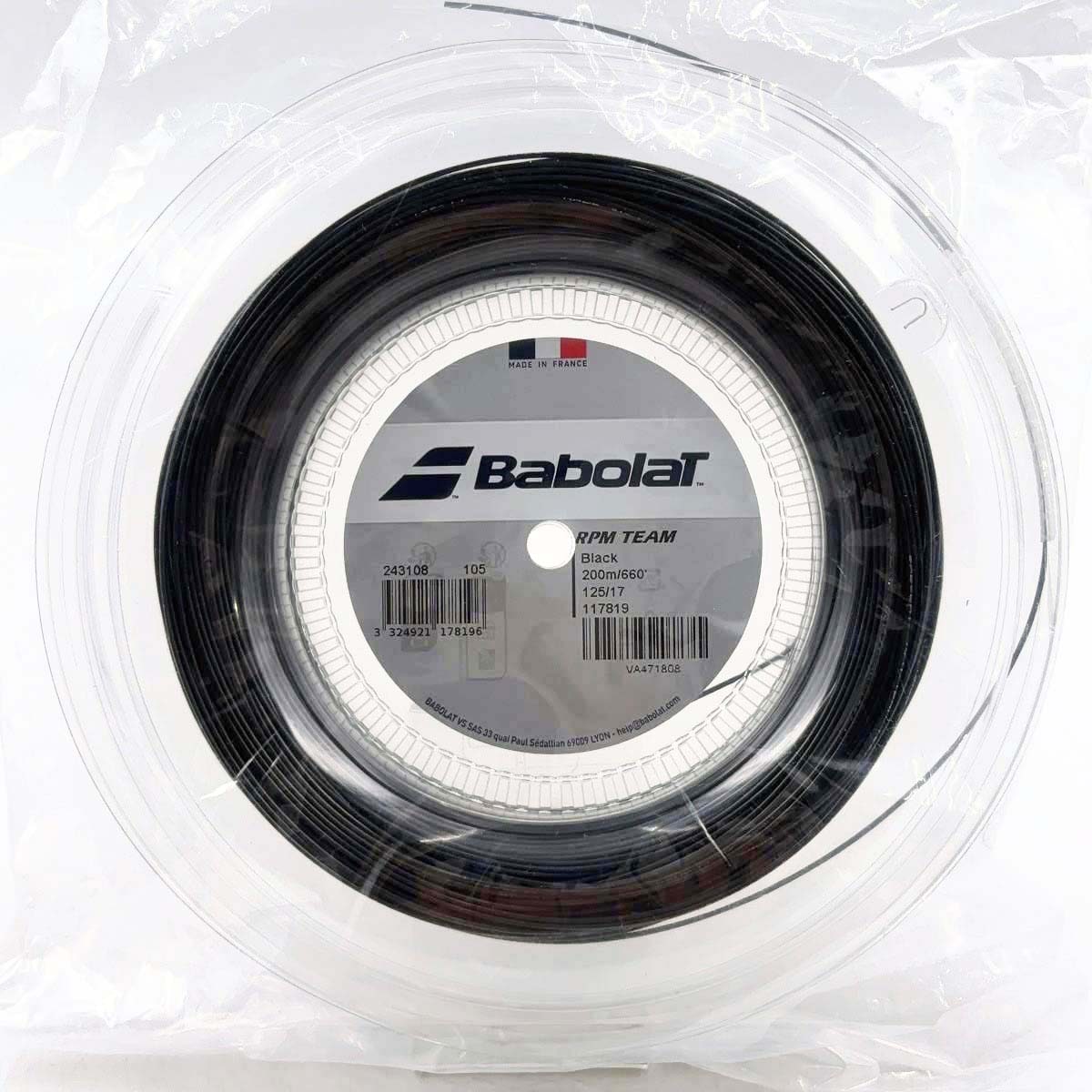【中古・未使用品】バボラ RPM TEAM チーム 125 硬式 テニス ストリング ガット ロール 200m ブラック 243108 BABOLAT 1.25mm
