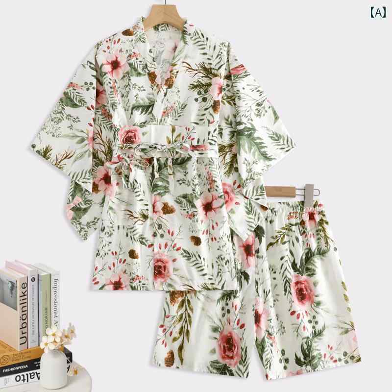 サウナ服 パジャマ ルームウェア メンズ レディース コットン 入浴 マッサージ 花柄 レトロ 大きいサイズ グリーン