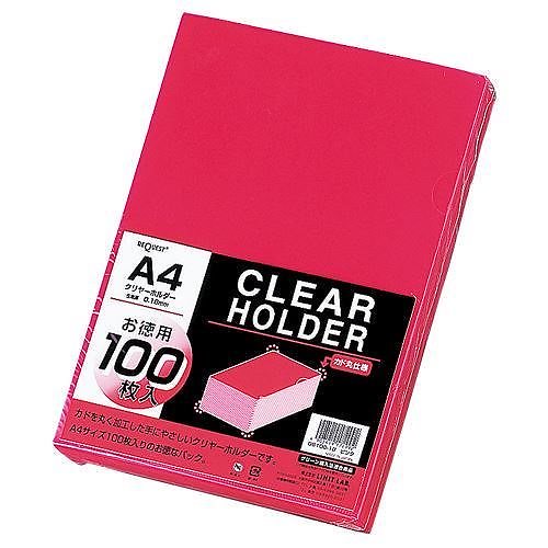 （まとめ買い）クリヤーホルダー100枚 A4 ピンク G6100-18 00068150 [x3]