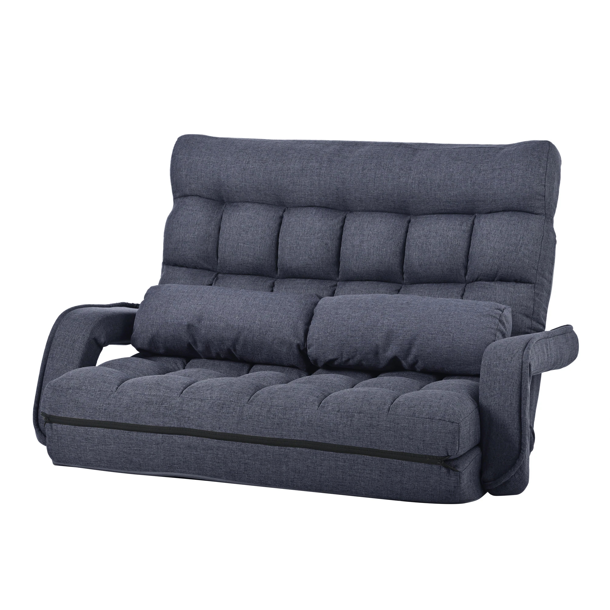 座椅子 二人掛け 4WAY 連動肘つき リクライニングソファ 折りたたみ 座いす 2人掛けソファー ハイバック リクライニング 低い椅子 ローソファー コンパクト リラックスチェア リクライニングチェ