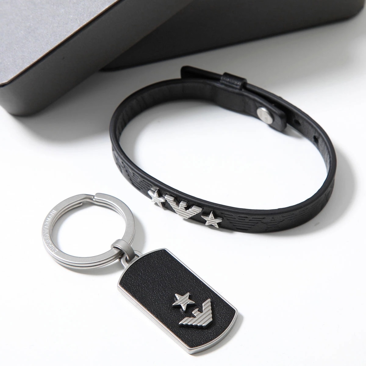 EMPORIO ARMANI エンポリオアルマーニ ブレスレット キーホルダー セット EGS2685040 メンズ キーリング レザー アクセサリー ブラック