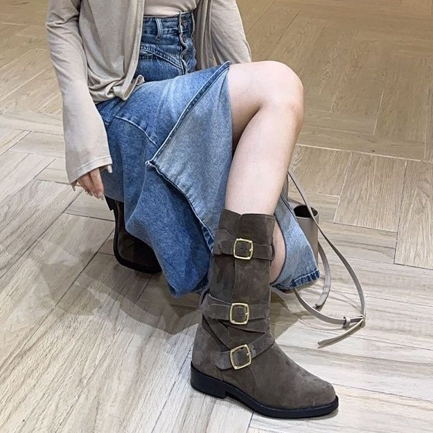 ショートエンジニアブーツ 茶 ブラウン ダークブラウン ライトブラウン 韓国 オルチャン レディース ブーツ エンジニア ショートブーツ ハイカット バックル ペタンコ ぺたんこ フラット ミドル丈