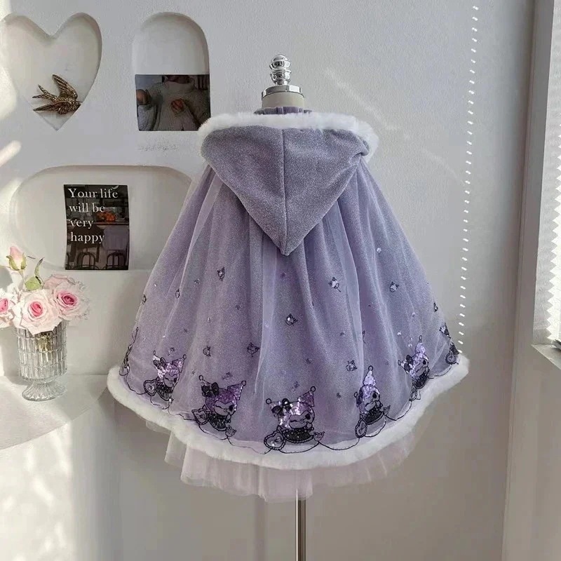 女の子ファッションワンピースドレス女の子 サンリオ プリンセスワンピース+マント ベビー服 クロミ 秋 春 キッズワンピース 冬 新入荷 子供服 長袖 誕生日プレゼント 子供服