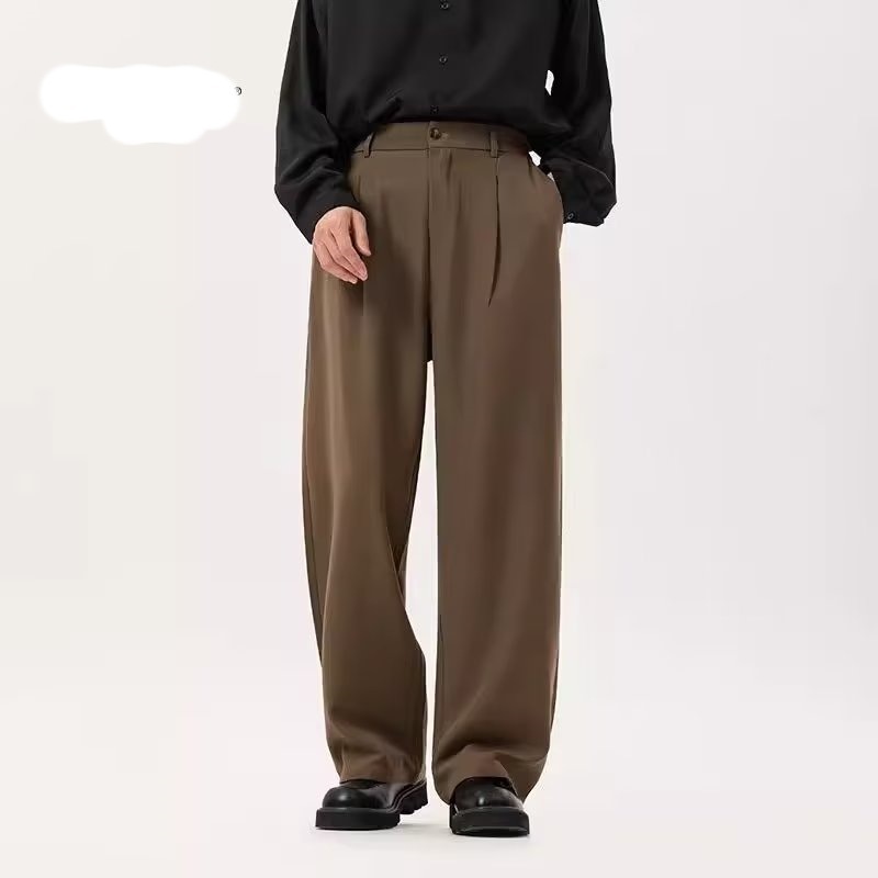 秋カジュアルゆったりワイドパンツ2024メンズ日本のレトロトレンドブランドシンプル無地万能ストレートパンツ男性用