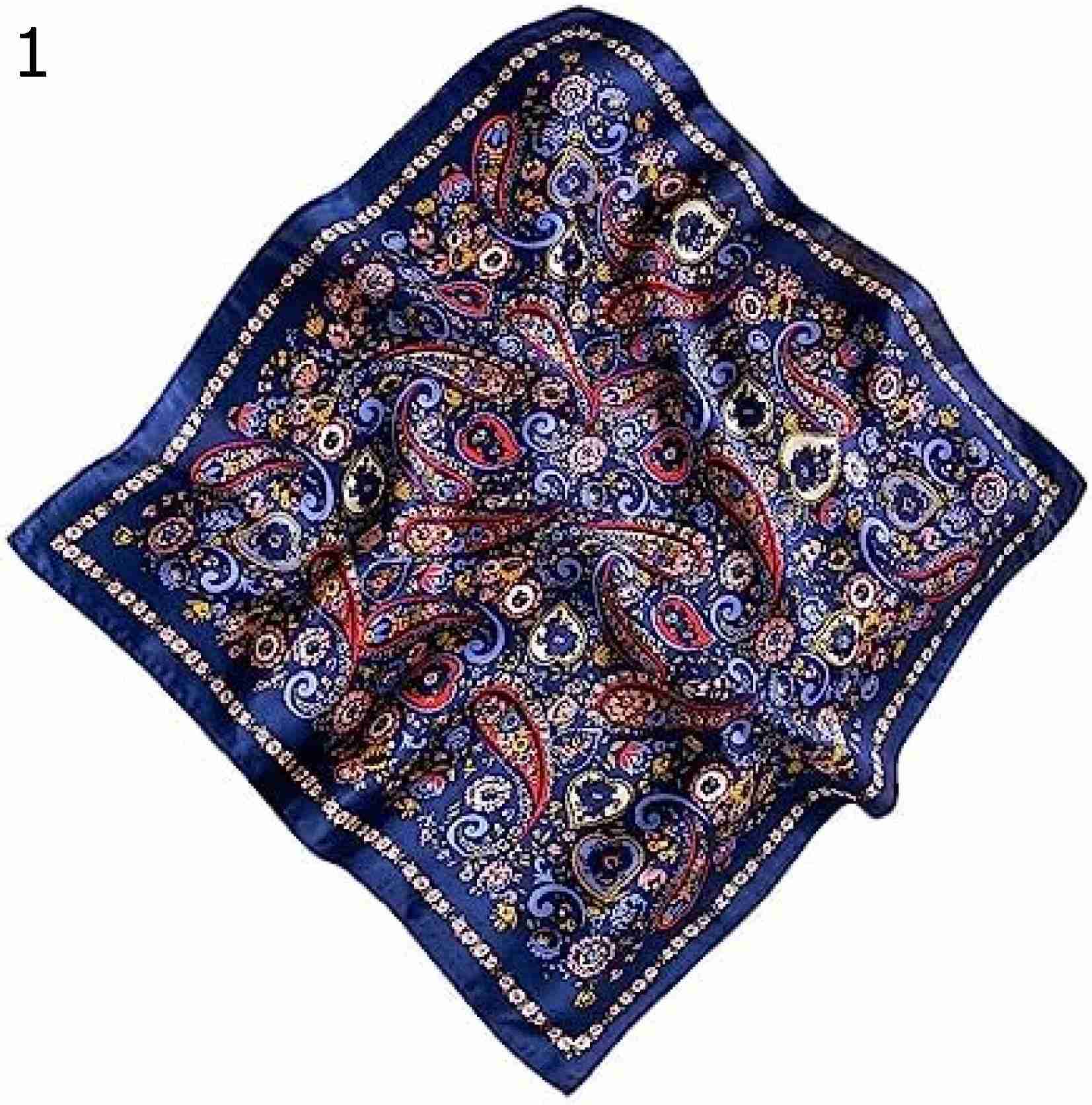 【20%OFFクーポン～】正方形のスカーフ女性のための桑生地スカーフ正方形のスカーフ女性ネックスカーフバンダナファッション 濃紺 カシューナッツの破片