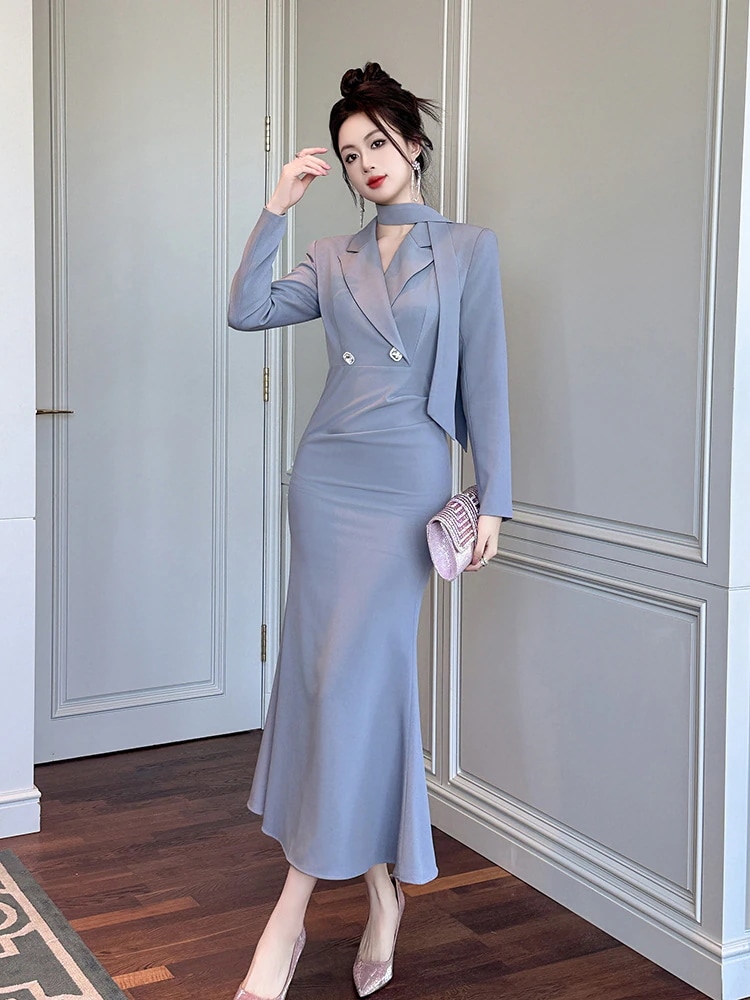 秋冬 ファッション長袖 ドレス スーツワンピース マーメイド タイト キャバ 卒業式 結婚式 ウェディング 二次会 パーティードレス ワンピース