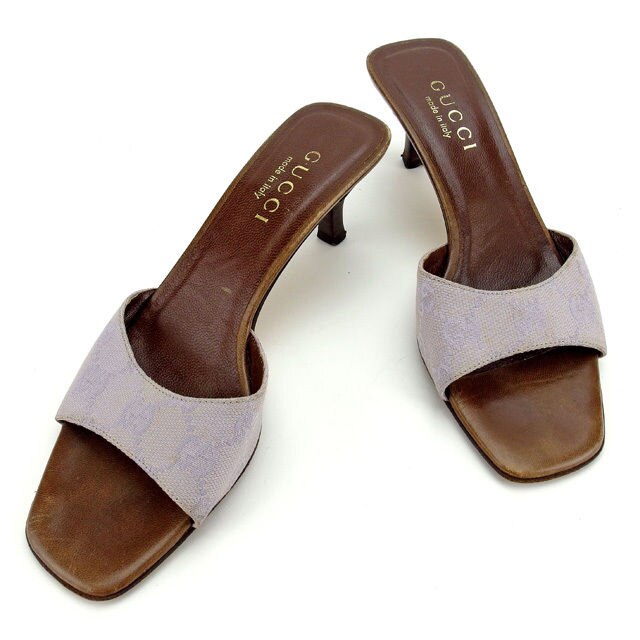 ミュール シューズ 靴 ＧＧキャンバス 34ハーフC パープル ブラウン 中古