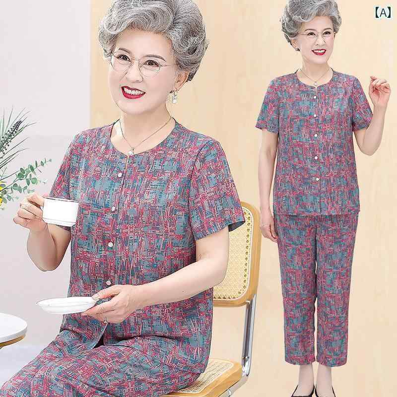 ルームウェア 部屋着 レディース 半袖 婦人 ミセス 高齢者 夏 スーツ ファッション 服 グリーン レッド オレンジ