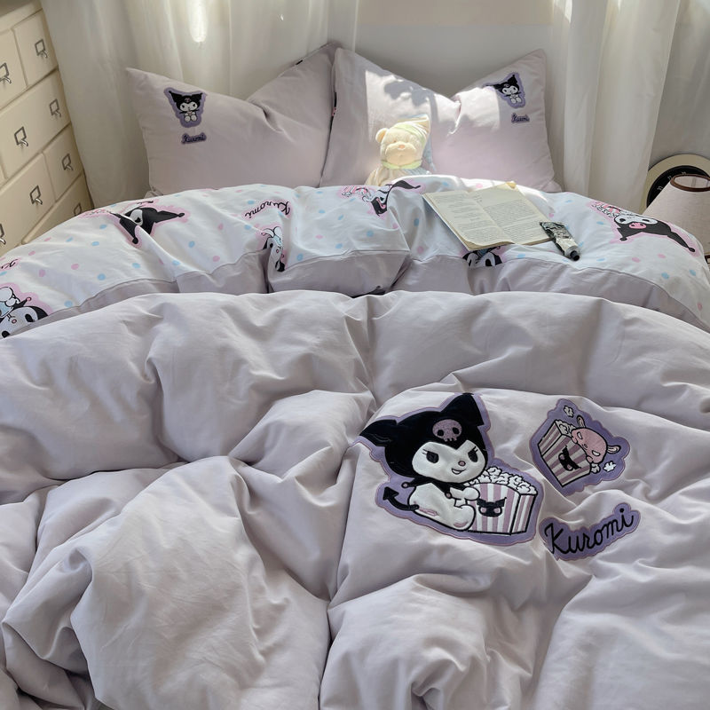 サンリオ・クロミ怪獣全綿タオル刺繍学生寮シーツ3点セット少女布団カバー4点セット