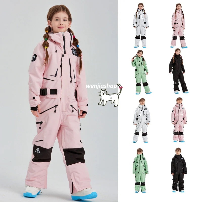 スノーボードウェアキッズつなぎワンピース上下セットオールインワンセットアップパンツスノボウェアスキーウェア女の子男の子男女兼用子子どもウェア韓国風防風防水防寒
