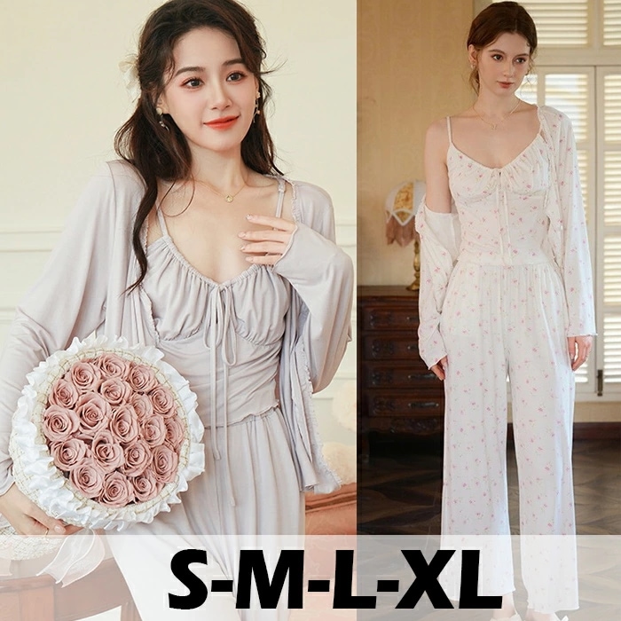 【送料無料】秋 レディースパジャマ 部屋着 ルームウェア ネグリジェ 肌に優しい かぶり お姫様風 ランジェリー 3点セット カーディガン+キャミソール+パンツ ナイトウェア 寝巻き 大きいサイズ 快