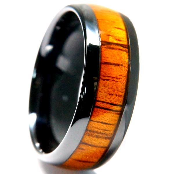 ハワイアンジュエリー リング コアウッド センターライン 硬質セラミック 甲丸 メンズ