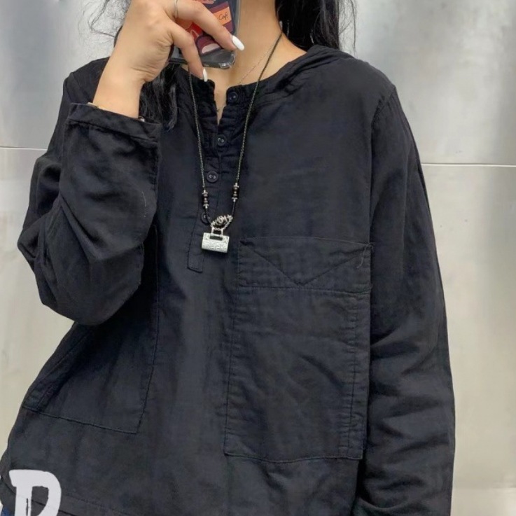 レディース トップス パーカー Tシャツ 長袖 フード ワイド ポケット ボタン 薄手 リネン かわいい 大人可愛い きれいめ シンプル カジュアル おしゃれ かっこいい レトロ こなれ感 ラフ 5,561円