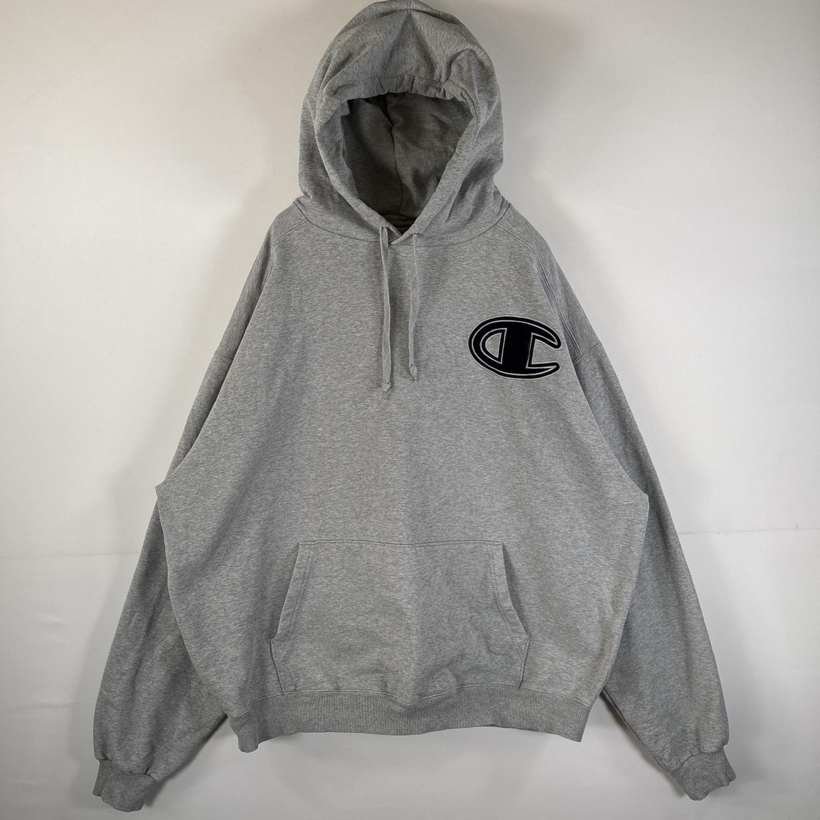 古着 パーカー 大きいサイズ ワンポイントロゴワッペン ビッグロゴ プルオーバーパーカー グレー メンズ