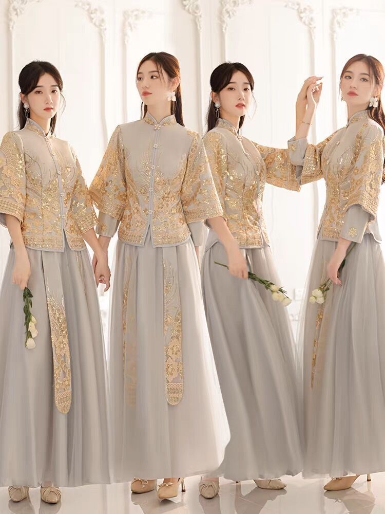 花嫁介添人服姉妹スカートエレガントな新しい人ブライドメイド服2025春と秋のドレスシェニール