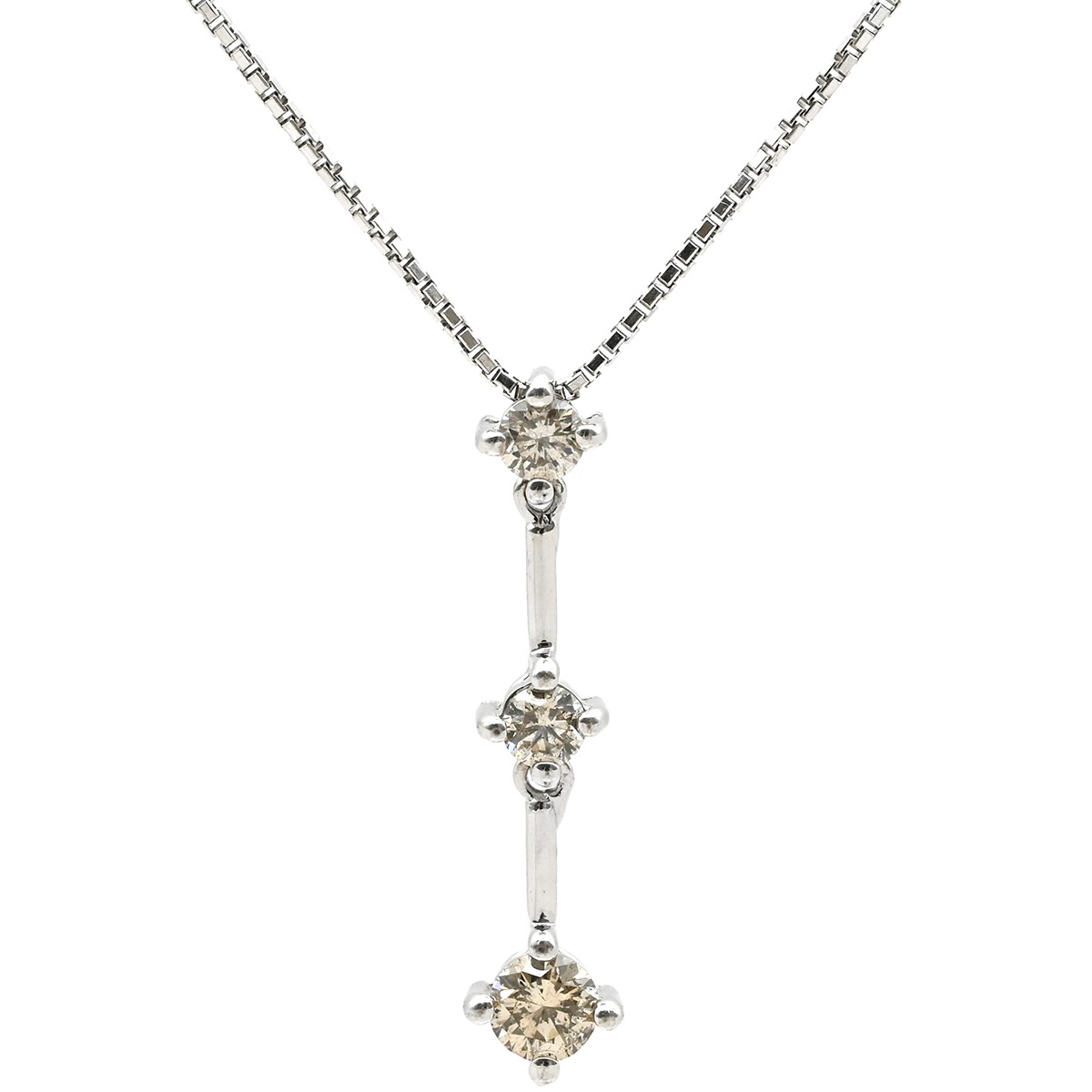 ネックレス ダイヤペンダント K18WG ダイヤモンド ホワイトゴールド 3石 3連 ドロップ 【中古】