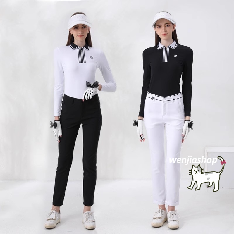 ゴルフウェア 2025 春秋 秋冬 上下セット レディース スポーツウェア トップス POLOポロシャツ Tシャツ ロングパンツ ズボン 黒 白 レッド 女性 春服 秋服 テニスウェア 韓国風