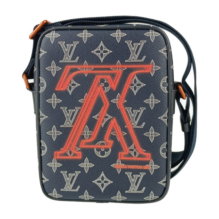 超美品 LOUIS VUITTON ルイ ヴィトン ショルダーバッグ ダヌーブPM アップサイドダウン M43678 ネイビー系 モノグラム・インク キャンバス レザー【本物保証】