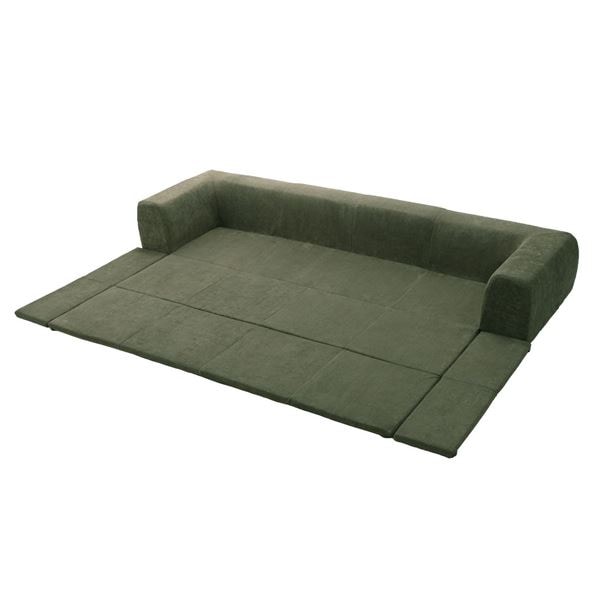 洗えるラグ付ローソファ/フロアソファ（コーディロイ生地） Lサイズ グリーン