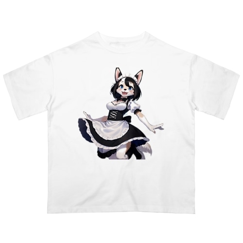 【文字入れ可能受注生産】ボーダーコリーの女の子　メイド　ケモナー オーバーサイズTシャツ