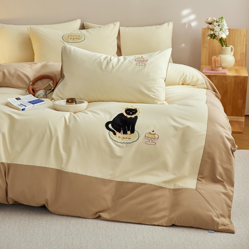 全綿研磨毛皮キャラクターペア純綿タオル刺繍4点セット保温柔軟布団カバー寝具