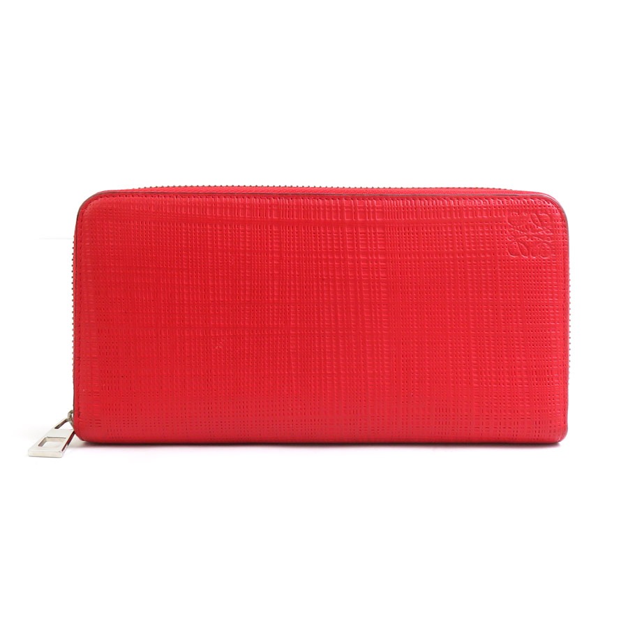 ロエベ LOEWE ラウンドファスナー長財布 レザー レッド レディース 56153a