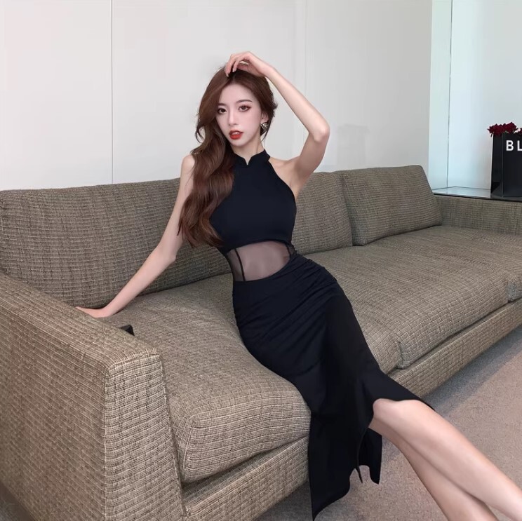 ワンピース パーティードレス ワンピドレス 膝丈 袖なし ホルターネック サイドスリット かわいい 大人可愛い きれいめ カジュアル 大人 上品 おしゃれ お洒落 かっこいい 大人女子 ラブリー