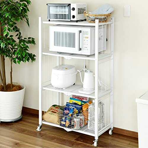 ラック(折りたたみ) すぐに使える 本体完成品/キャスターを付けるだけ 全体耐荷重60kg 4段 棚 シェルフ ホワイト LIS-4(WH)