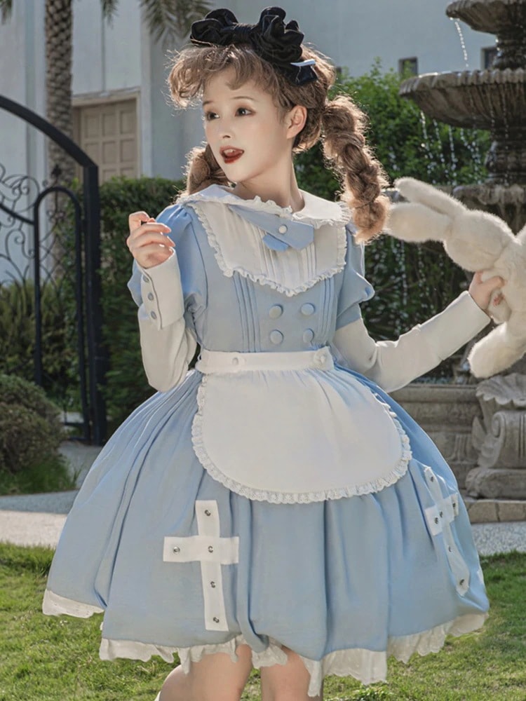 【激安本日限定】ロリータ ワンピースロリータopがとってもキュートでスウィートなメイドブループリンセスドレス ロリィタドレス ロリータ 6,867円