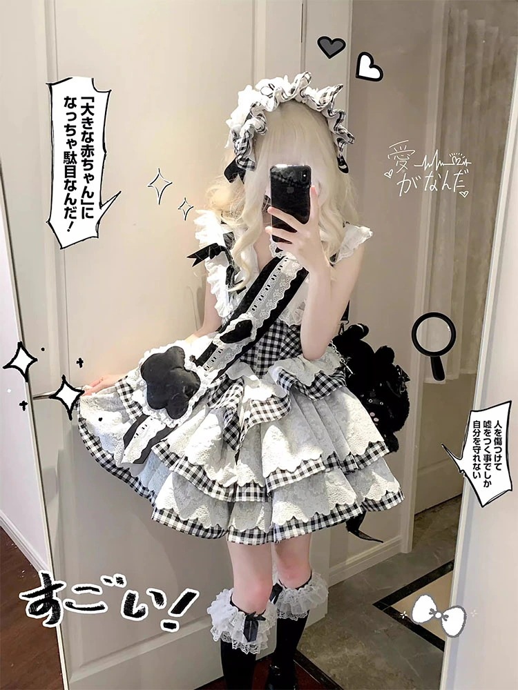 キャミソールワンピース黒の小さなフライングスリーブロリータドレスロリータふくらみのあるプリンセスドレス