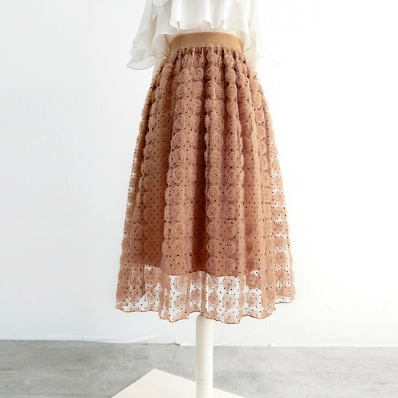 フラワードットメッシュスカート【bt0047】