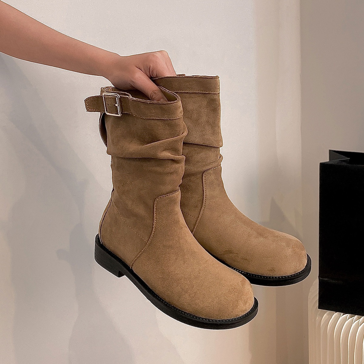 ショートブーツ 厚底靴 レディース ブーツ ミドルヒール 太ヒール ローヒール 黒 ハイヒールブーツ 革靴 福袋 2025福袋