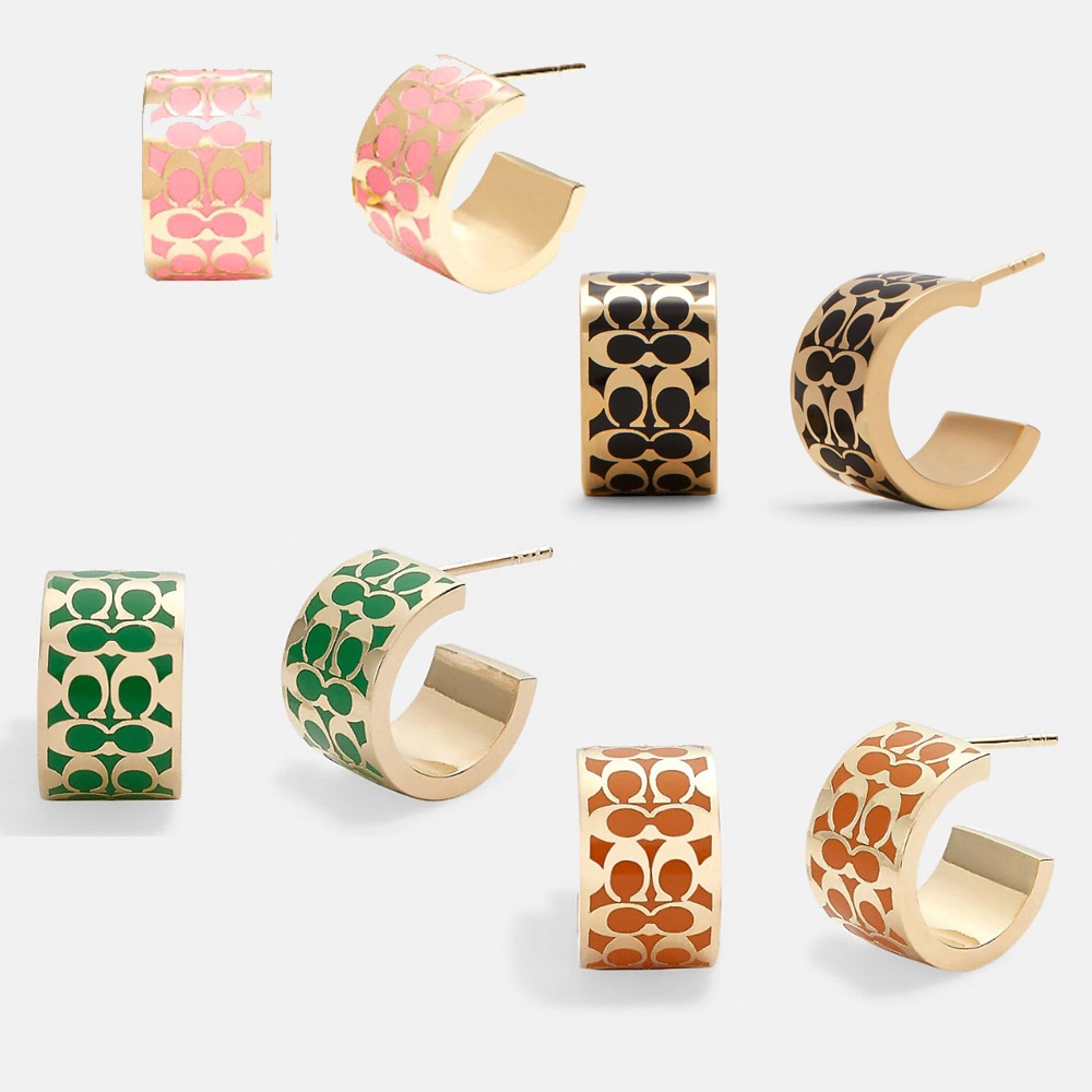 Cロゴ シグネチャー柄 ハギー ピアス イヤリング C7770