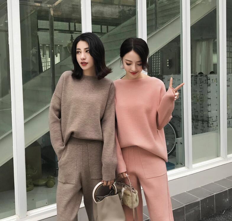 ニットセットアップ レディース ウール混　ロングパンツ ニット セーター　パンツ 長袖 2点セット 上下セット　レディース　通勤 お洒落 　オフィス スカート 大人 シンプル 体型 4,801円