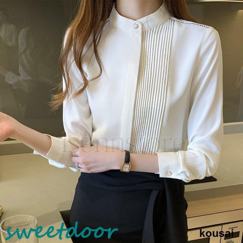 トップス ブラウス レディース 長袖 立ち襟 フリル 通勤 OL シャツブラウス フォーマル 無地 シンプル 着痩 インナー スーツコーデ ワイシャツ 30代 40代 事務服
