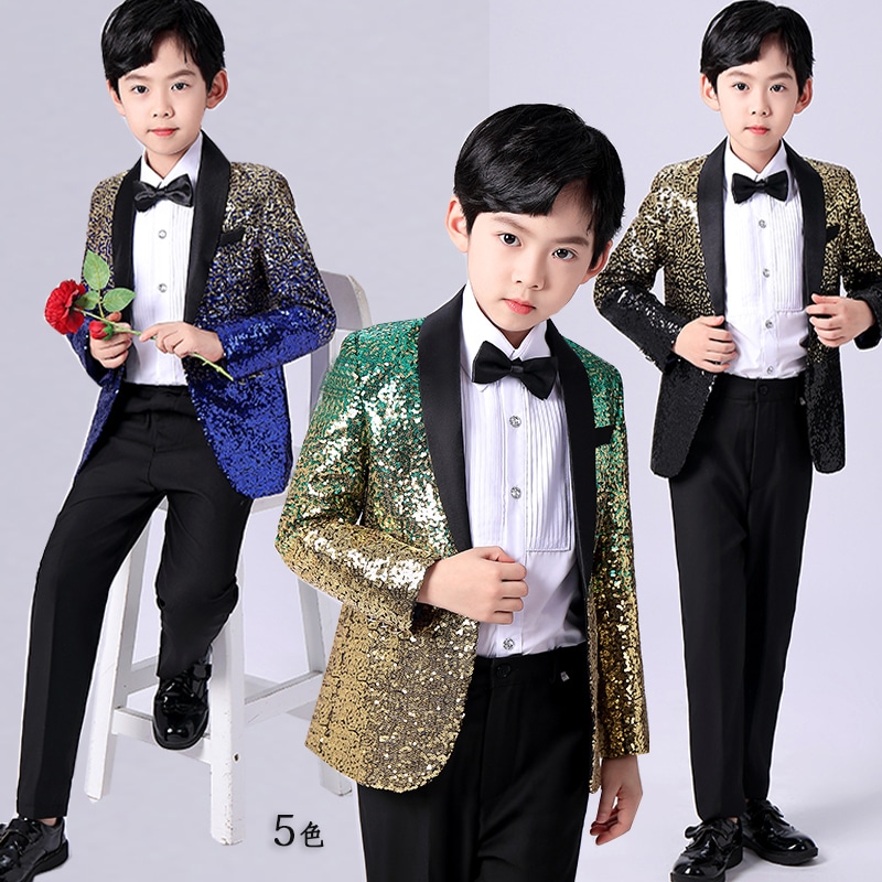 スパンコール ジャケット スーツ キッズ 子供 蝶ネクタイ グラデーション スパンコールスーツジャケット 男の子 きらきら ステージ衣装 ダンス衣装 パーティー 結婚式 発表会 礼服 紳士服 新年 イ