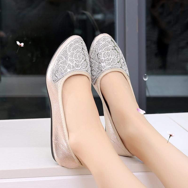 コンフォートシューズ レディース 婦人靴 ミセス 歩きやすい おしゃれ フラット 快適 スリッポン ラインストーン 滑り止め 春秋 ブラック