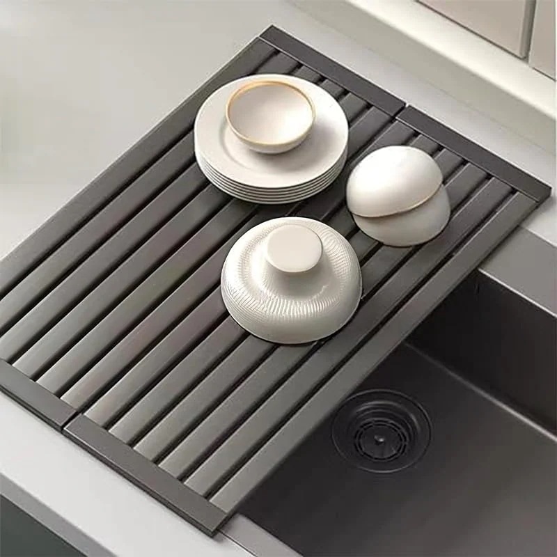 ママ倉 食器水切りラック 調理台 32~60cm選択可能 48cm キッチン 収納 ステンレススチール 台所 水切りラック シンク上 食器乾燥ラック ガングレー 二つ折り