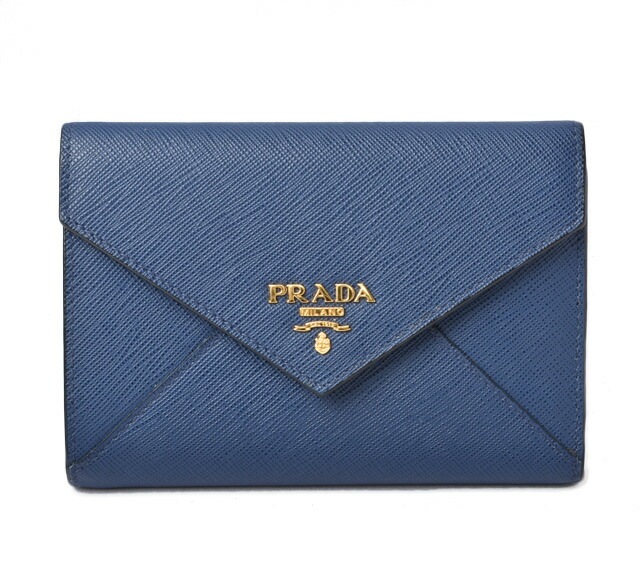 公式の  PRADA 財布/二つ折り 未使用 プラダ 折財布 BLUE SAFFIANO/レザー 1MH002 長財布