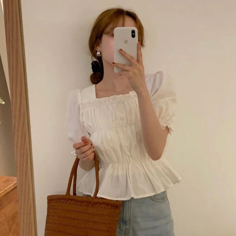 【1つ買うと10つ無料】2025夏ののプリーツシャツ女性用の短袖のシャツ