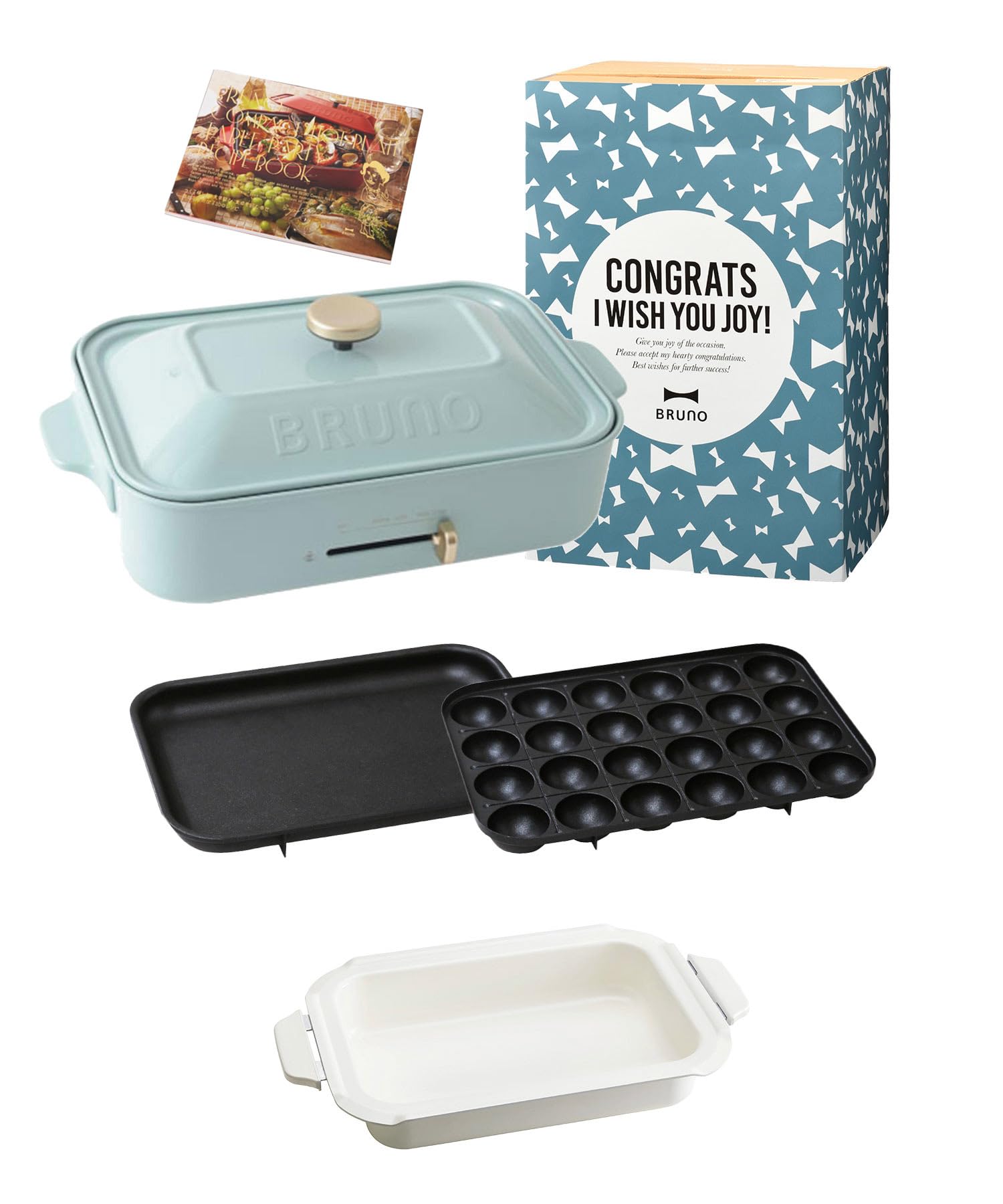 BRUNOブルーノ コンパクトホットプレート 本体 プレート3種(たこ焼き セラミックコート鍋 平面) 焼肉 お祝い スリーブ レシピブック付き 【直営店限定カラー】ブルーグレー おしゃれ かわいい
