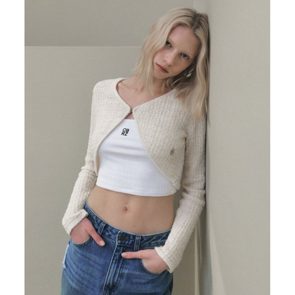 シティブリーズツイードボレロカーディガン_クリーム