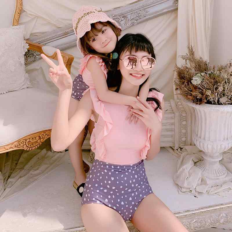 ママ&ampガールズ 親子 お揃い 水着 スイムウエア かわいい 韓国 子供 親子 ワンピース 水着 ハイウエスト ラッシュガード 女の子 水着 温泉 水着 中学生