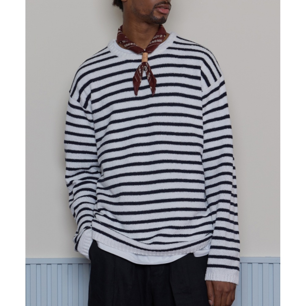 TAKEASY カサリクルーネックニット (ネイビーストライプ)