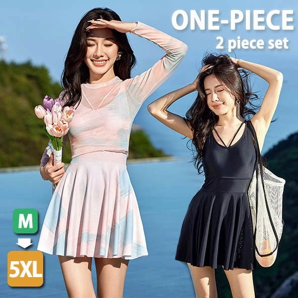 ワンピース水着 洋服みたいな レディース ワンピース トップス 2点セット 無地 長袖 透け感 ワイヤーなし パッド付 着瘦せ シンプル 写真映え 撮影用 海 夏 サマー プール リゾート 旅行 温泉
