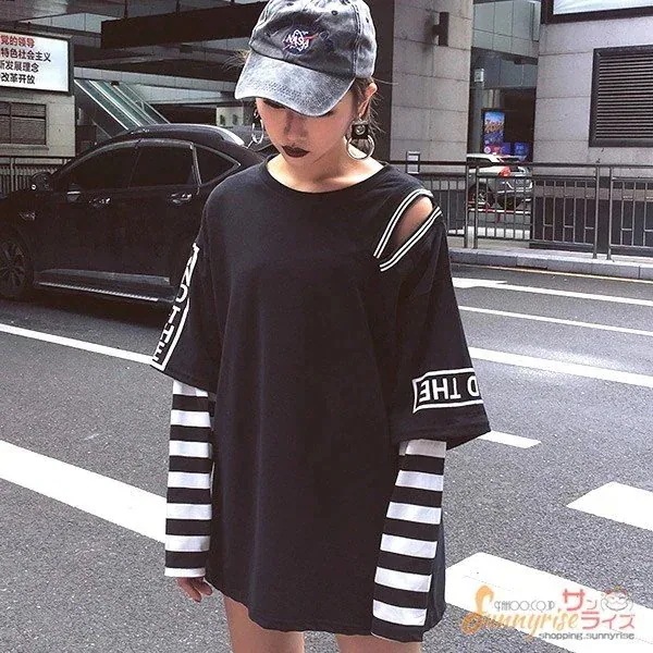 Tシャツレディース ダンス衣装 ボーダー 長袖 ビッグシルエット カットソー トップス ダンス 衣装
